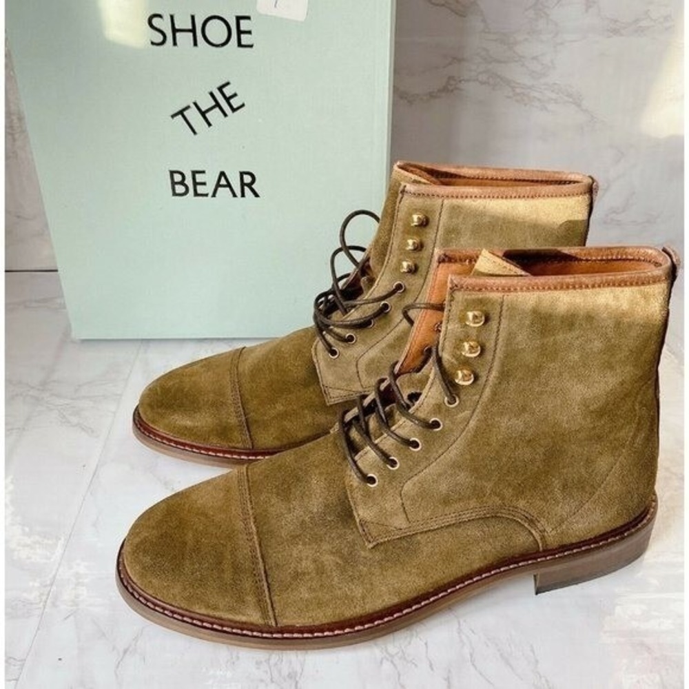 Shoe The Bear Men's Curtis Waxed Suede Lace-Up Combat Boot Khaki EU 46/ US 13